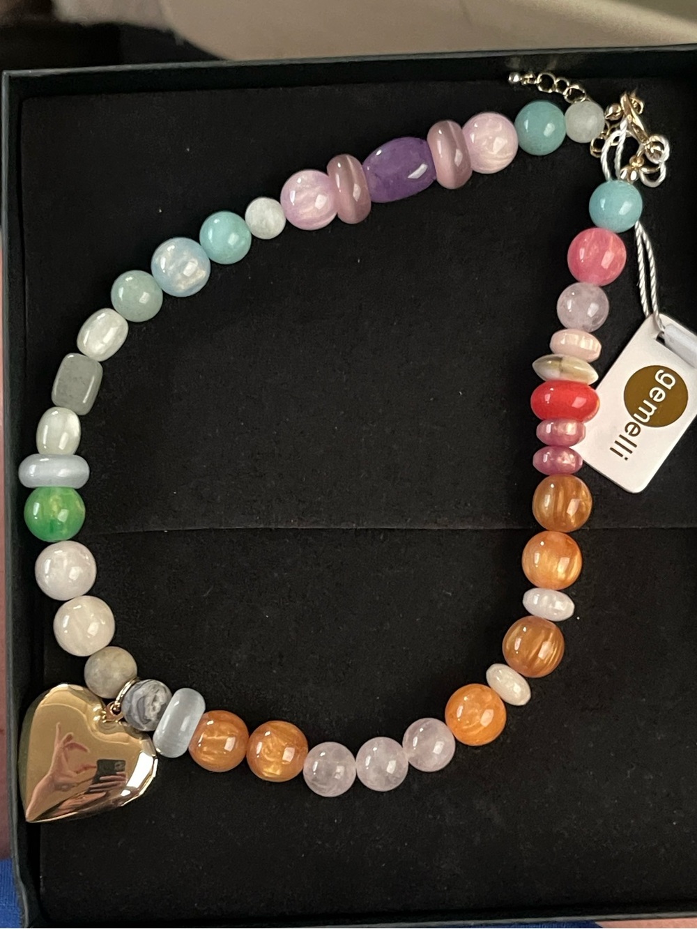 Multicolor Beaded Heart Necklace - Gold Pendant